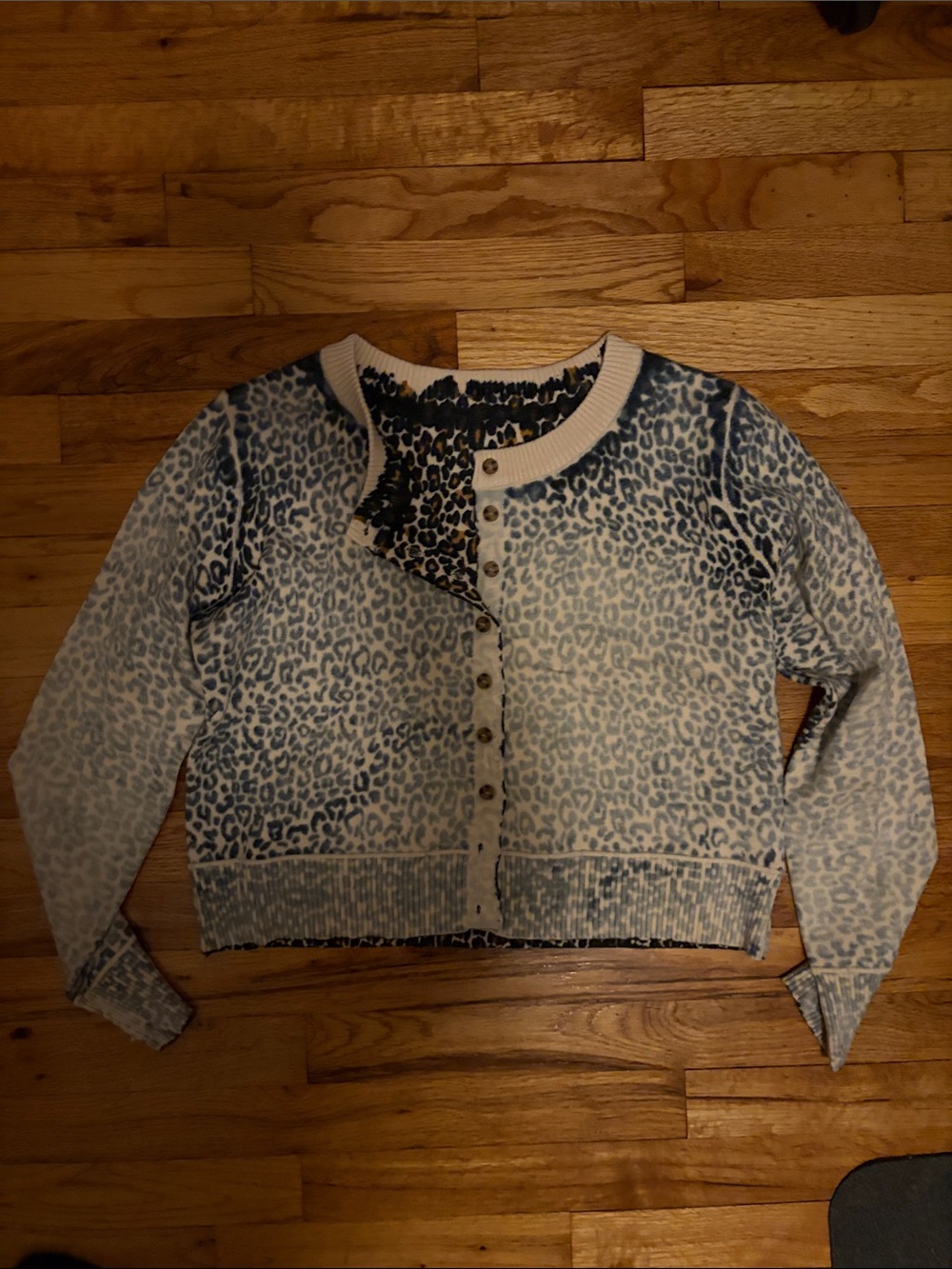 Blue Leopard Print Button Cardigan